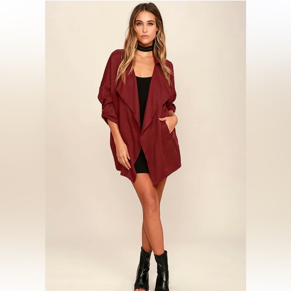 Lulus Lucky Break Oversized Jacket Wine Red